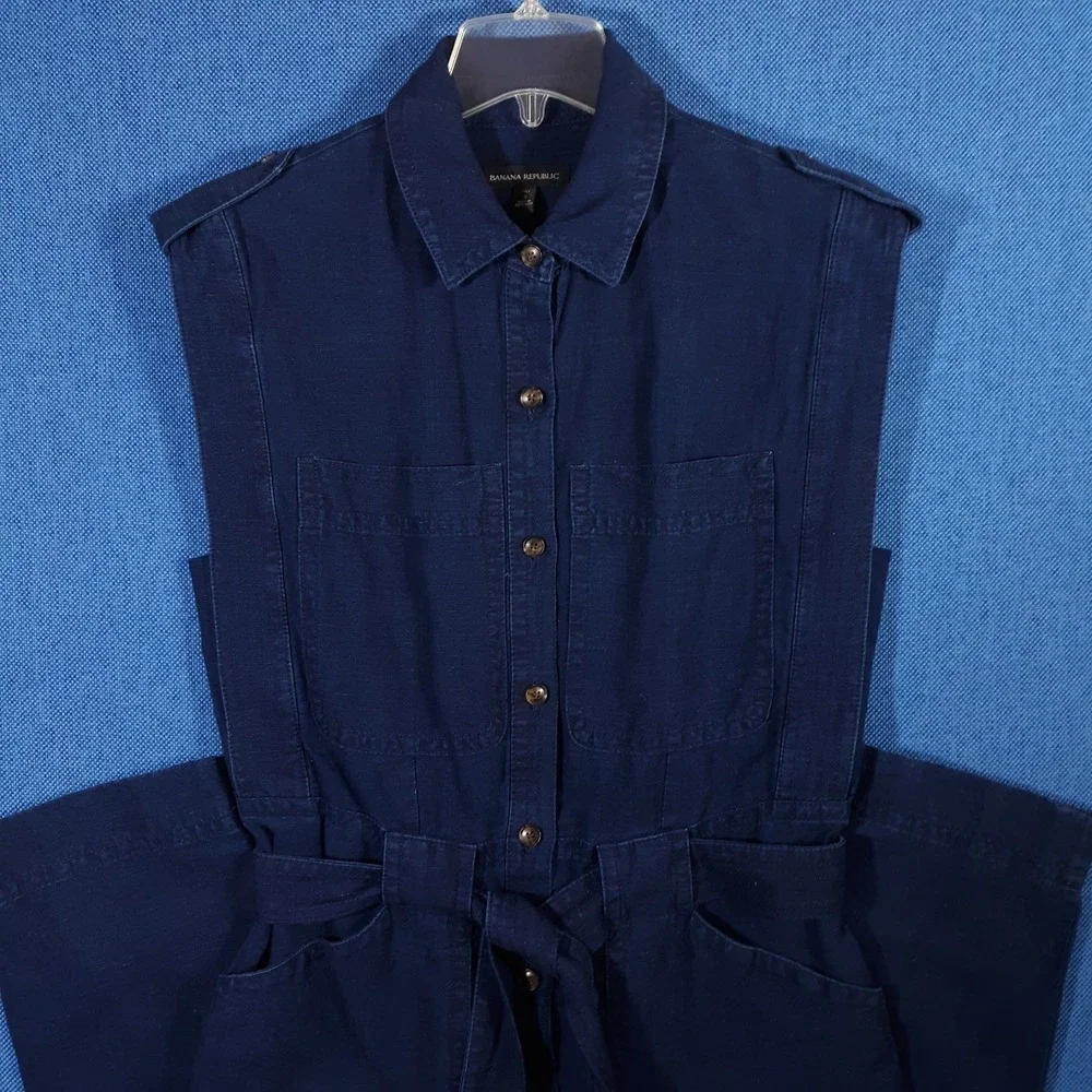 Banana Republic Linen Blend Jumpsuit Size S Tall Indigo Utility One Piece Safari